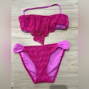 Hula Honey Pink Two Piece Bikini Swimsuit with Textured Fabric Size Small